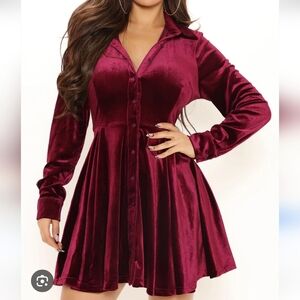 Fashion Nova Rich Burgundy Velvet Dress